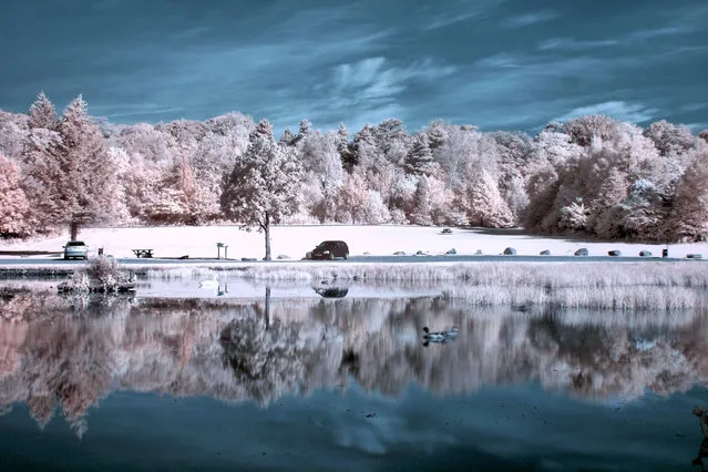 Colzium House Park, in Kilsyth pictured in infra-red. These are the stunning images of what looks like a picturesque winter wonderland – but actually shot in the middle of summer. Amateur photographer Catherine Perkinton, 45, has spent the summer travelling around the country to create the fabulous images by utilising infra-red. (Photo by Catherine Perkinton/SWNS/ABACAPress)