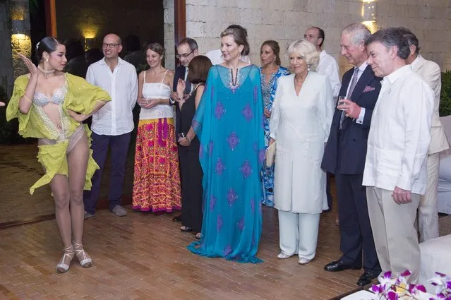 Prince Charles, Prince of Wales and Camilla, Duchess of Cornwall were entertained by Salsa dancers Gabriela Giraldo Garcia, and her brother James Amezquita, at a private farewell dinner, given by President Santos and his wife Maria Clemincia Santos on November 01, 2014 in Cartagena, Colombia. Prince Charles, Prince Of Wales and Camilla, Duchess Of Cornwall finish their four day visit to Colombia as part of a Royal tour to Colombia and Mexico. (Photo by Arthur Edwards/Getty Images)