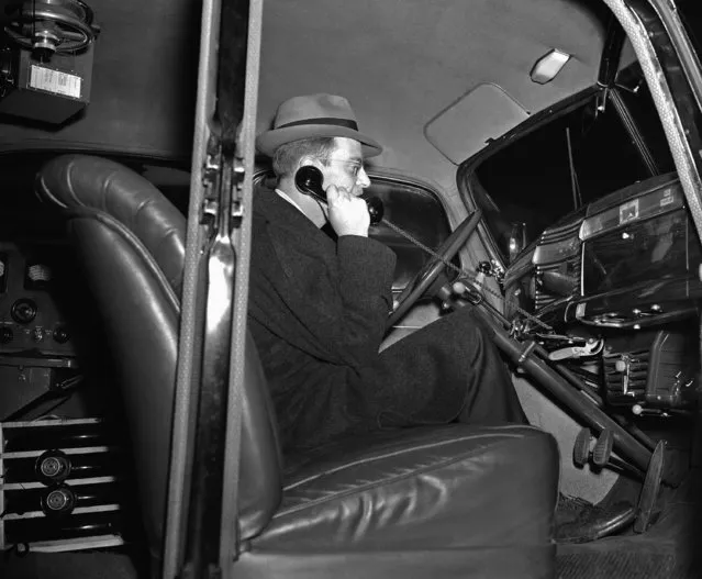 Direction finding equipment in this radio spy patrol car tells how close the car is to a transmitting set and can even spot the room of an apartment from which signals are coming, shown February 27, 1941 in Washington. (Photo by AP Photo)