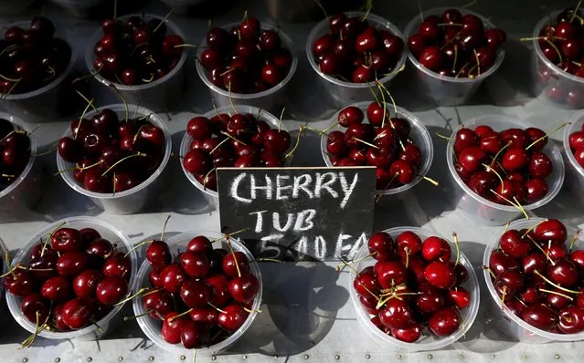 Cherry packs are sold at A$ 5 ($4.45), at a fruit store in central Sydney in this August 5, 2013 file photo. Australia si expected to release retail sales data this week. (Photo by Daniel Munoz/Reuters)