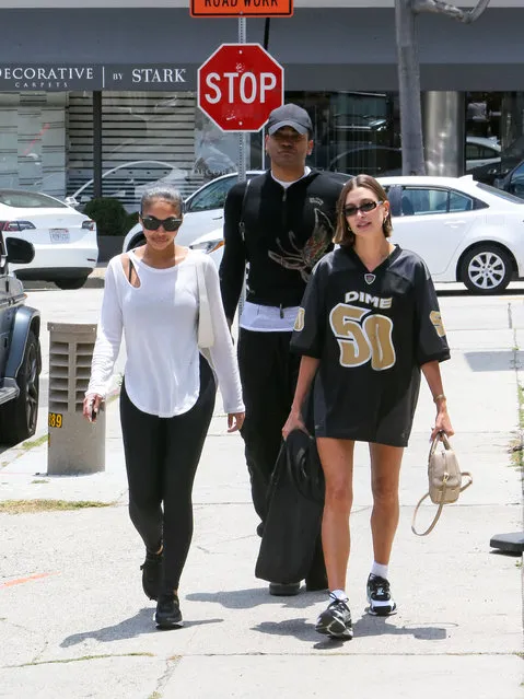 American models Lori Harvey and Hailey Bieber are seen in Los Angeles, California on June 13, 2023. (Photo by BG020/Bauergriffin.com/The Mega Agency)