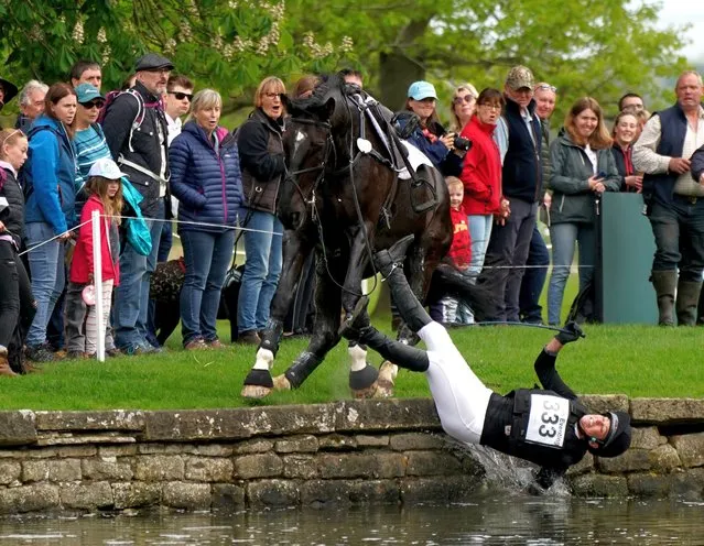 Hazel Towers falls from Fuzzyfelt during day three of the Chatsworth International Horse Trails at Chatsworth House, Bakewell on Sunday, May 15, 2022. (Photo by Tim Goode/PA Wire)