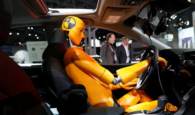 A crash test model is displayed inside a 2018 Toyota Camry on the floor of the New York Auto Show in the Manhattan borough of New York City, New York, U.S., March 29, 2018. (Photo by Shannon Stapleton/Reuters)