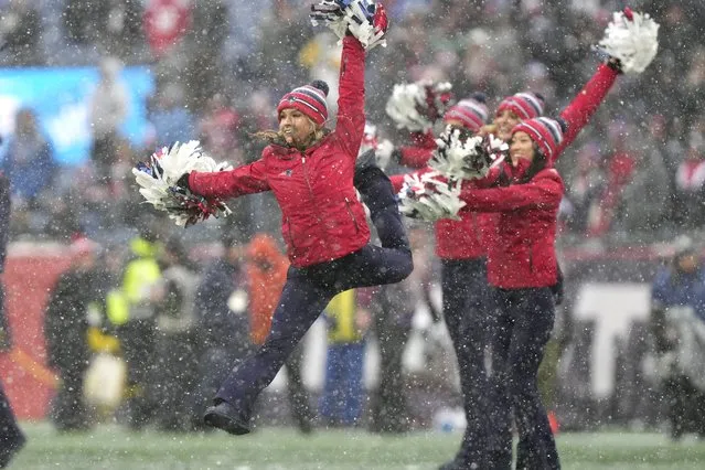 New England Patriots cheerleaders perform during the first half of an NFL football game against the New York Jets, Sunday, January 7, 2024, in Foxborough, Mass. (Photo by Steven Senne/AP Photo)