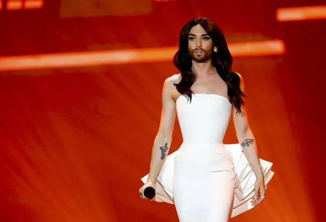 Last year's winner Conchita Wurst of Austria performs during the first semifinal of the upcoming 60th annual Eurovision Song Contest In Vienna, May 19, 2015. (Photo by Leonhard Foeger/Reuters)