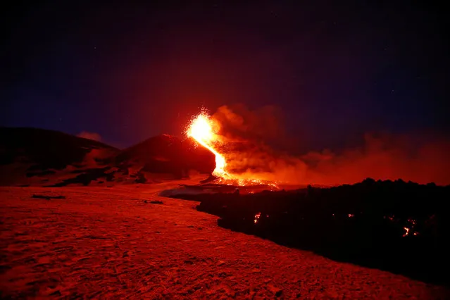 Italy's Mount Etna spews lava as it erupts on the southern island of Sicily, Italy on March 1, 2017. (Photo by Antonio Parrinello/Reuters)