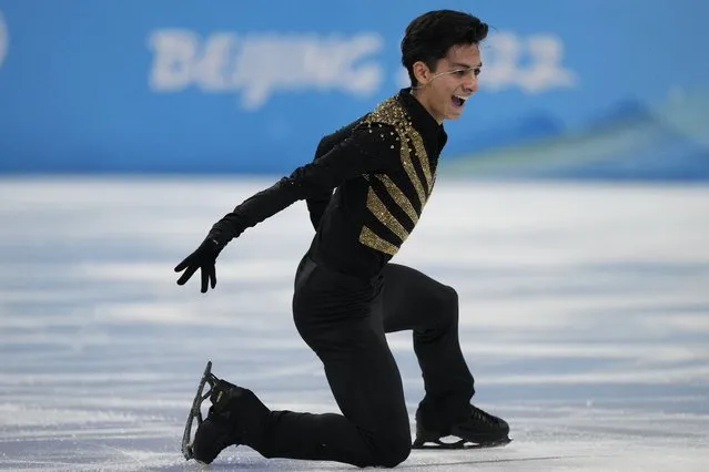 Donovan Carrillo, of Mexico, competes during the men's short program figure skating competition at the 2022 Winter Olympics, Tuesday, February 8, 2022, in Beijing. (Photo by Bernat Armangue/AP Photo)