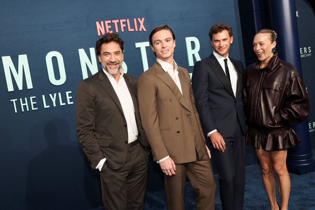 Cast members Javier Bardem, Cooper Koch, Nicholas Chavez and Chloe Sevigny attend a premiere for the Netflix series “Monsters: The Lyle and Erik Menendez Story”, at The Egyptian Theatre Hollywood, in Los Angeles on September 17, 2024. (Photo by Mario Anzuoni/Reuters)