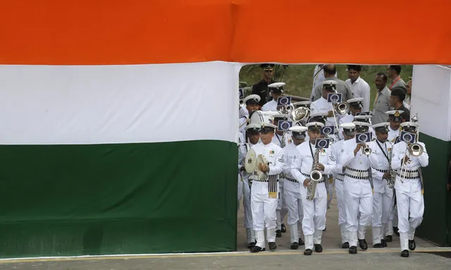 Indian Naval band marches in at the historical Red Fort to celebrate Independence Day in New Delhi, India, Tuesday, August 15, 2017. India Tuesday commemorated its Independence in 1947 from British colonial rule. (Photo by Manish Swarup/AP Photo)