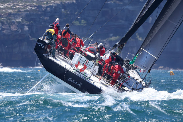 Celestial sails up the harbour during the 2024 Sydney Hobart Yacht Race in Sydney, Australia, 26 December 2024. (Photo by Mark Evans/EPA/EFE)