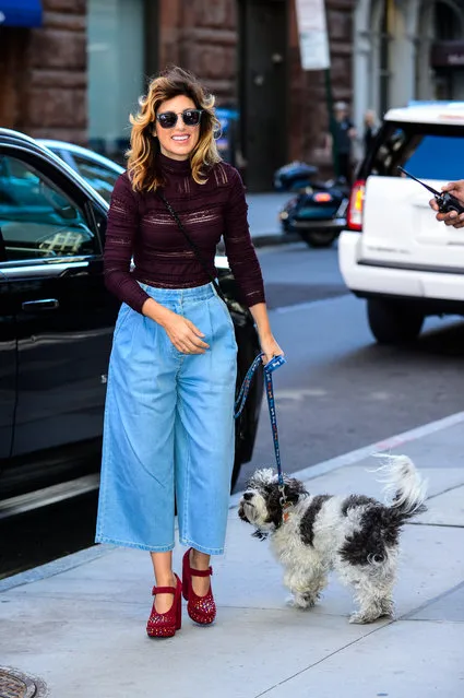 Actress Jennifer Esposito enters the “AOL Build” taping at the AOL Studios on September 28, 2017 in New York City. (Photo by Ray Tamarra/GC Images)