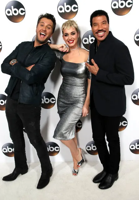 (L-R) Singers Luke Bryan, Katy Perry, and Lionel Richie attend Disney ABC Television Group's  TCA Winter Press Tour 2018 at The Langham Huntington, Pasadena on January 8, 2018 in Pasadena, California. (Photo by David Livingston/Getty Images)
