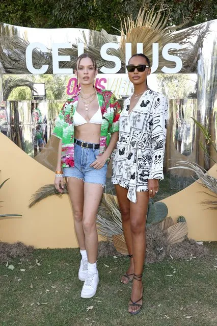 (L-R) Danish model Josephine Skriver and American model and former Victoria's Secret Angel Jasmine Tookes attend the CELSIUS Oasis Vibe House on April 14, 2023 in Coachella, California. (Photo by Tommaso Boddi/Getty Images for CELSIUS)