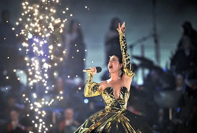 American singer-songwriter Katy Perry performs during the concert at Windsor Castle in Windsor, England, Sunday, May 7, 2023, celebrating the coronation of King Charles III. It is one of several events over a three-day weekend of celebrations. (Photo by Leon Neal/Pool Photo via AP Photo)
