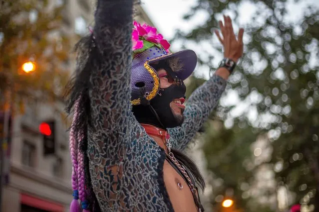 A person participates in a demonstration for the rights of the LGBTQ+ community, in a international transgender day of visibility in Santiago, Chile on March 31, 2022. (Photo by Claudio Abarca Sandoval/NurPhoto via Getty Images)