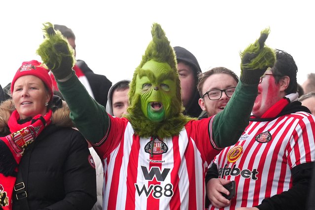 A Sunderland fan dressed as the character 'The Grinch' before the Premier League match at the Stadium of Light, Sunderland on Sunday, December 14, 2025. (Photo by Owen Humphreys/PA Wire)