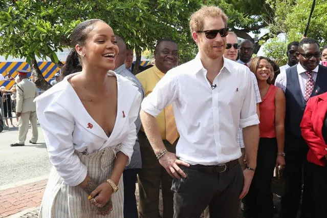 Rihanna and Prince Harry attend the 'Man Aware' event held by the Barbados National HIV/AIDS Commission on the eleventh day of an official visit on December 1, 2016 in Bridgetown, Barbados. Prince Harry's visit to The Caribbean marks the 35th Anniversary of Independence in Antigua and Barbuda and the 50th Anniversary of Independence in Barbados and Guyana. (Photo by Chris Jackson – Pool/Getty Images)