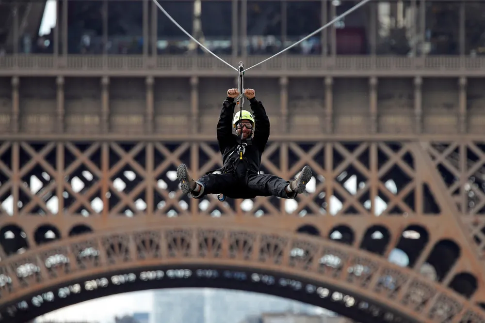 Ziplining from the Eiffel Tower