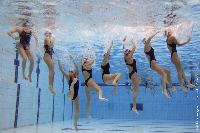 Russian team trains before the 6th FINA Synchronised Swimming World Trophy at the Water Cube