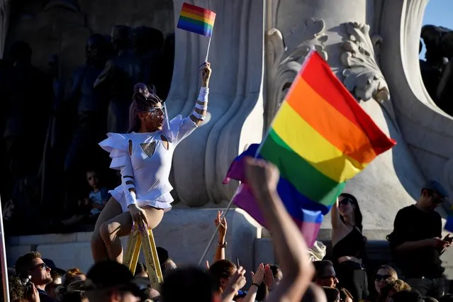 Demonstrators protest against Hungarian Prime Minister Viktor Orban and the latest anti-LGBTQ law in Budapest, Hungary, June 14, 2021. (Photo by Marton Monus/Reuters)