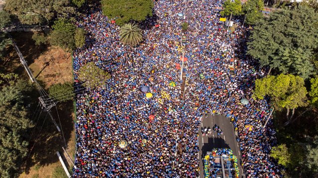 Thousands of people participate in the 32nd edition of the March for Jesus this Thursday (30), the Corpus Christi holiday, in Sao Paulo, Brazil on May 30, 2024. (Photo by Wagner Vilas/ZUMA Press Wire/Rex Features/Shutterstock)