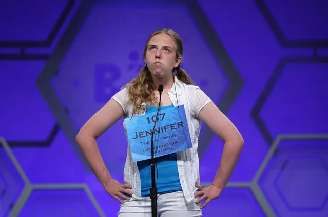 Speller Jennifer Tenant of Hollywood, Maryland, during round two of the 2014 Scripps National Spelling Bee competition in National Harbor, Maryland, on May 28, 2014. (Alex Wong/Getty Images)