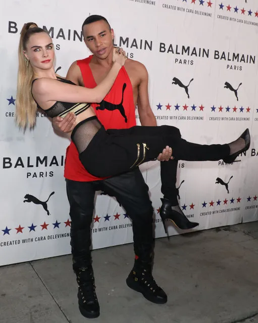 Cara Delevingne and Balmain Creative Director Olivier Rousteing attend PUMA x Balmain created with Cara Delevingne LA Launch Event at Milk Studios on November 21, 2019 in Los Angeles, California. (Photo by Image Press Agency/The Mega Agency)