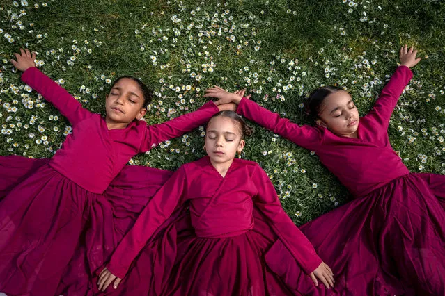 Young dancers from Grace & Poise Academy, the first Muslim Ballet School, perform on location in Battersea Park ahead of International Dance Day in London on April 28, 2021. (Photo by Guy Corbishley/Alamy Live News)