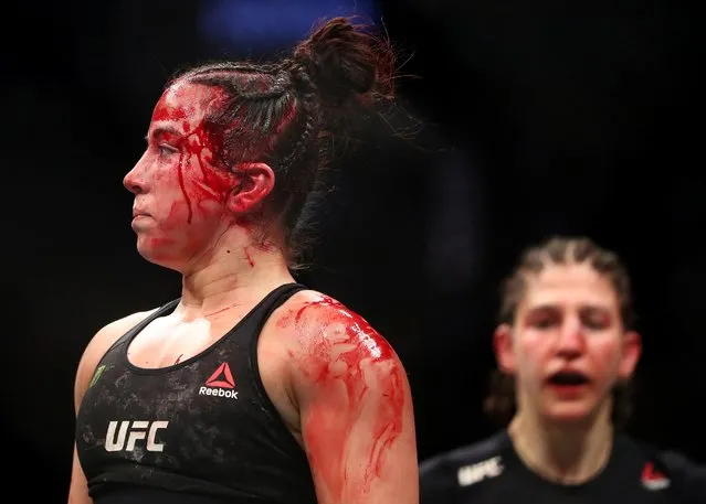Maycee Barber reacts during her fight against Roxanne Modafferi during UFC 246 at T-Mobile Arena in Las Vegas, Nevada, January 18, 2020. (Photo by Mark J. Rebilas/USA TODAY Sports)