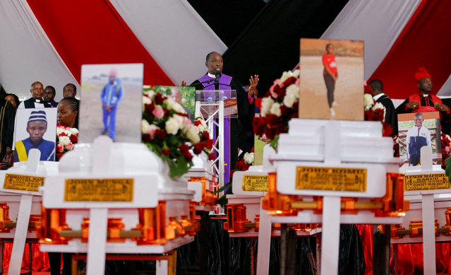 Coffins are arranged before a memorial service for the pupils who died after a fatal fire at the Hillside Endarasha Academy within Kieni in Nyeri County, Kenya on September 26, 2024. (Photo by Thomas Mukoya/Reuters)