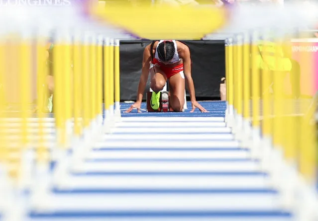 Katarina Johnson-Thompson of Team England before the Women's Heptathlon 100m Hurdle heats on day five of the Birmingham 2022 Commonwealth Games at Alexander Stadium on August 02, 2022 on the Birmingham, England. (Photo by Phil Noble/Reuters)