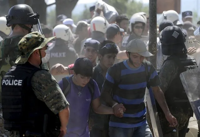 Migrants enter Macedonia near Gevgelija after crossing the border with Greece, September 1, 2015. (Photo by Ognen Teofilovski/Reuters)