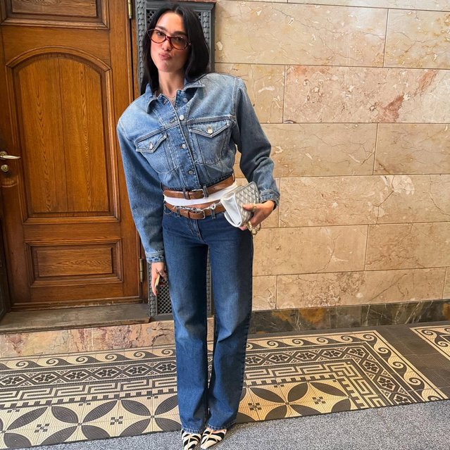 English-Albanian singer Dua Lipa in the last decade of May 2025 sports an all denim look. (Photo by dualipa/Instagram)