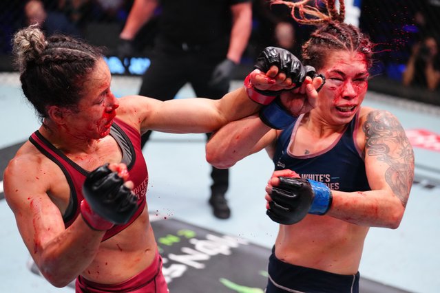 (L-R) Jeisla Chaves of Brazil punches Sofia Montenegro of Argentina in a flyweight fight during Dana White's Contender Series season nine, week seven at UFC APEX on September 23, 2025 in Las Vegas, Nevada. (Photo by Chris Unger/Zuffa LLC)