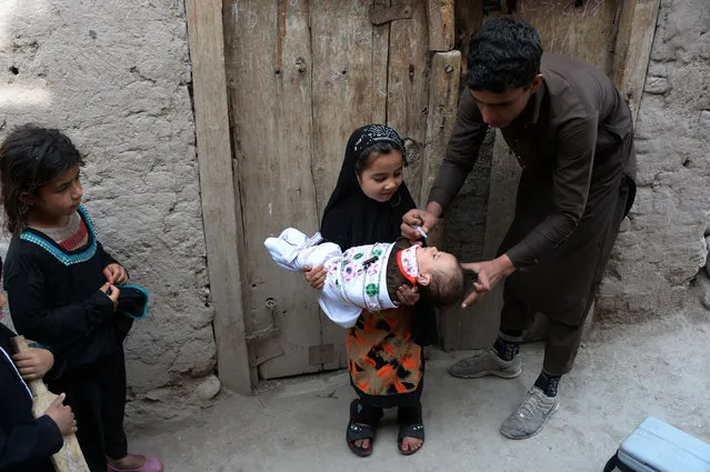 An Afghan health worker administers the polio vaccine to a child during a vaccination campaign on the outskirts of Jalalabad on March 12, 2018. Polio, once a worldwide scourge, is endemic in just three countries now - Afghanistan, Nigeria and Pakistan. (Photo by Noorullah Shirzada/AFP Photo)