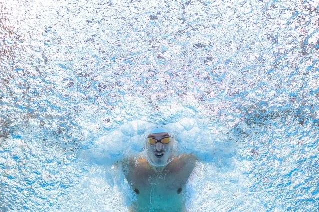 France's Maxime Grousset competes in a semi-final heat of the men's 50m butterfly swimming event during the World Aquatics Championships in Fukuoka on July 23, 2023. (Photo by Francois-Xavier Marit/AFP Photo)