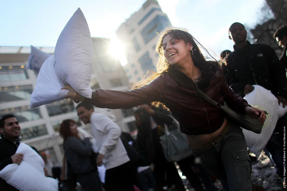 Group Pillow Fight Takes Place In Manhattan's Union Square