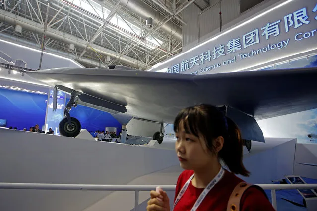 China new-generation stealth unmanned combat aircraft prototype, the CH-7, is displayed during the 12th China International Aviation and Aerospace Exhibition, also known as Airshow China 2018, Tuesday November 6, 2018, in Zhuhai city, south China's Guangdong province. (Photo by Kin Cheung/AP Photo)