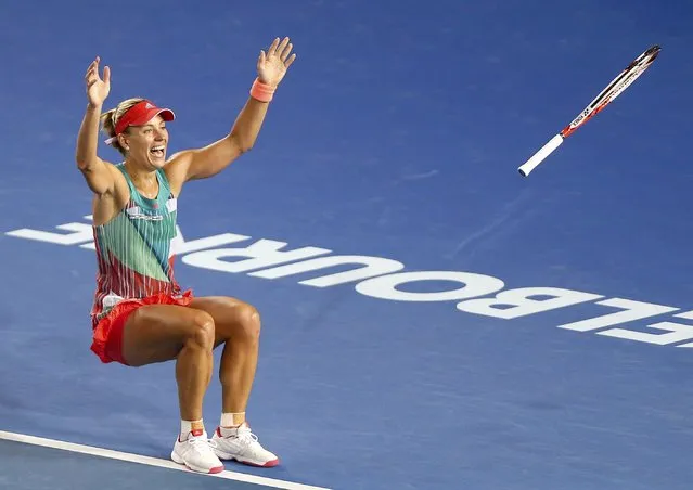 Germany's Angelique Kerber celebrates after winning her final match against Serena Williams of the U.S. at the Australian Open tennis tournament at Melbourne Park, Australia, January 30, 2016. (Photo by Brandon Malone/Reuters)