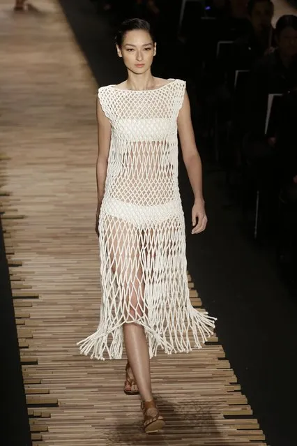 A model wears a creation from the Lenny Niemeyer Summer collection during Sao Paulo Fashion Week in Sao Paulo, Brazil, Thursday, April 16, 2015. (Photo by Nelson Antoine/AP Photo)