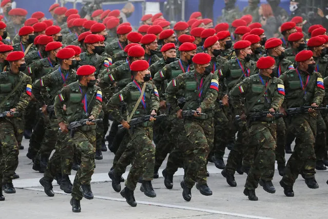 Soldiers take part in a military parade to celebrate the 210th anniversary of Venezuela's independence in Caracas, Venezuela, July 5, 2021. (Photo by Manaure Quintero/Reuters)