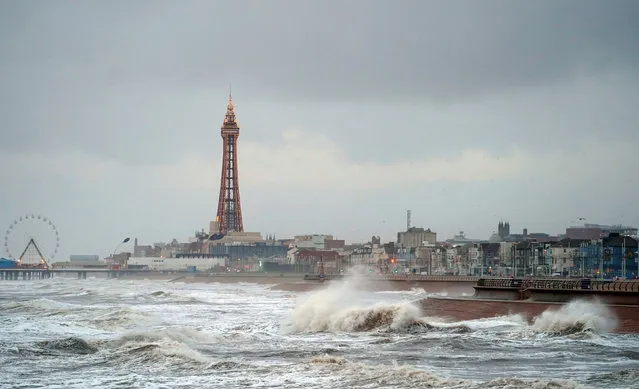 Big waves in Blackpool on Monday, January 22, 2024. Thousands of people have been left without power as Storm Isha brought disruption to the electricity and transport networks across the UK. (Photo by Danny Lawson/PA Images via Getty Images)