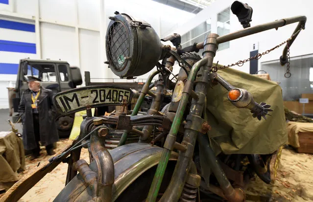 A giant so-called “Tank Bike”, driven by an engine of a T55 tank and constructed of former military equipment, is pictured at a bike fair in Hamburg, Germany, February 24, 2017. (Photo by Fabian Bimmer/Reuters)