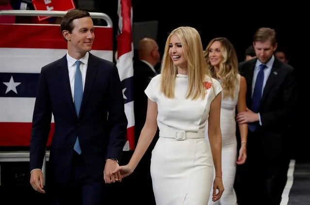 White House senior advisors Ivanka Trump and Jared Kushner react as U.S. President Donald Trump formally kicks off his re-election bid with a campaign rally in Orlando, Florida, U.S., June 18, 2019. (Photo by Carlos Barria/Reuters)