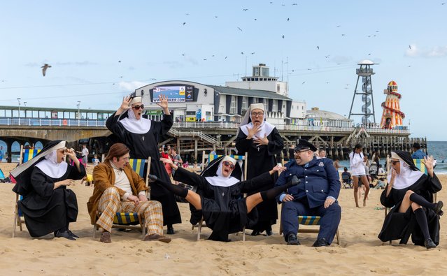 The cast of Sister Act take a break from performances at the Pavilion Theatre in Bournemouth, UK in the second decade of August 2024, with some members getting a little too relaxed. (Photo by Corin Messer/BNPS)