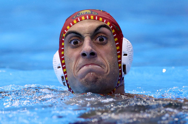 Unai Aguirre of Team Spain reacts in the Men's Water Polo Quarterfinal match between Team Spain and Team France on day 10 of the Fukuoka 2023 World Aquatics Championships at Marine Messe Fukuoka Hall B on July 25, 2023 in Fukuoka, Japan. (Photo by Adam Pretty/Getty Images)