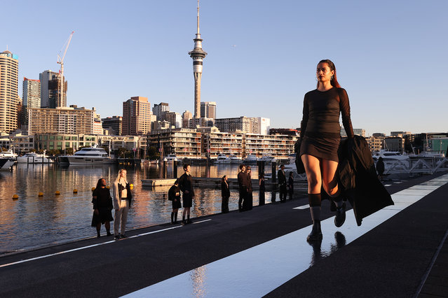 A model walks the runway during the Zambesi show during New Zealand Fashion Week 23: Kahuria at Wynyard Quarter on August 31, 2023 in Auckland, New Zealand. (Photo by Fiona Goodall/Getty Images for NZFW)