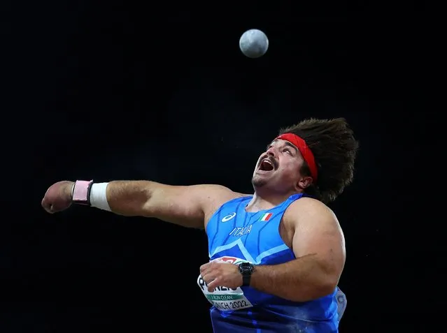Italy's Nick Ponzio competes in the men's Shot Put Final during the European Athletics Championships at the Olympic Stadium in Munich, southern Germany on August 15, 2022. (Photo by Kai Pfaffenbach/Reuters)