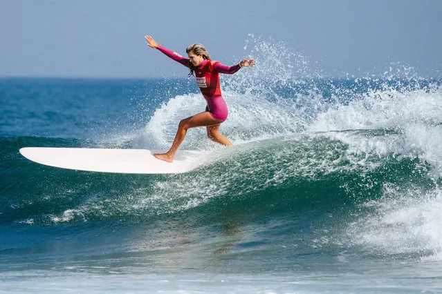 WSL Longboard Champion Soleil Errico of United States surfs in Heat 1 of the Semifinals at the Cuervo Classic Malibu Longboard Championship on October 5, 2022 at Malibu, California, United States. (Photo by Aaron Hughes/World Surf League via Getty Images)