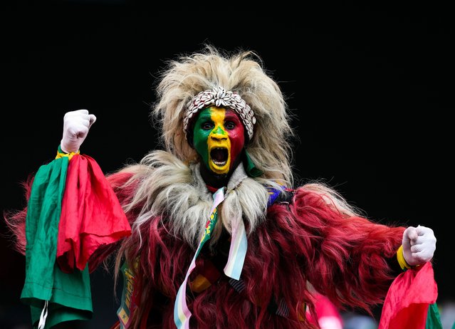 A senegal fan cheers during the Africa Cup of Nations group D soccer match between Senegal and DR Congo in Tangier, Morocco, Saturday, December 27, 2025. (Photo by Themba Hadebe/AP Photo)